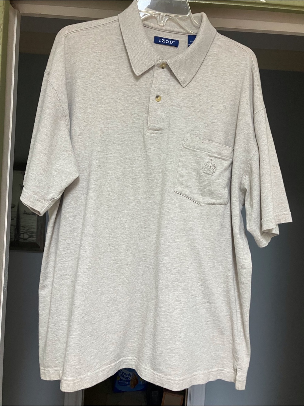 Izod Men's Light Heather Beige Polo with Chest Pocket